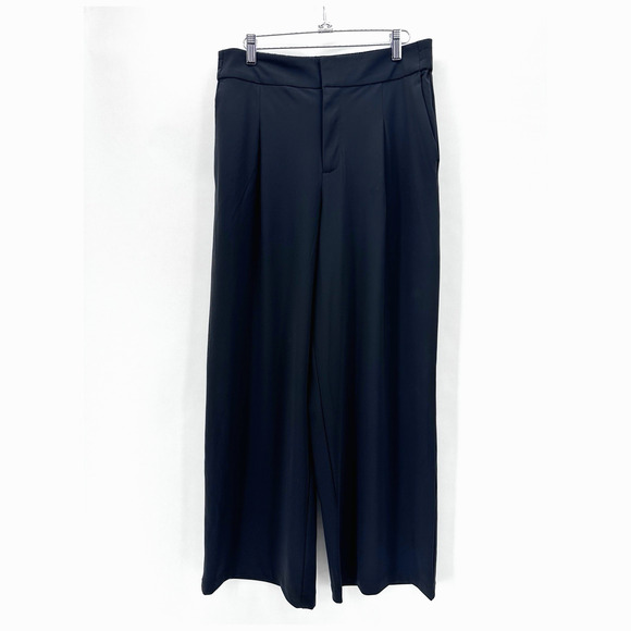 Athleta Pinnacle High Rise Trouser Womens 10 Black Wide Leg Knit Athleisure City - Picture 2 of 12